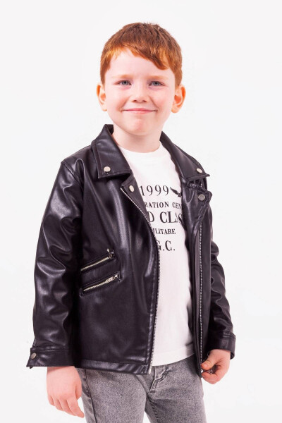 Zippered Boys Leather Jacket - 2