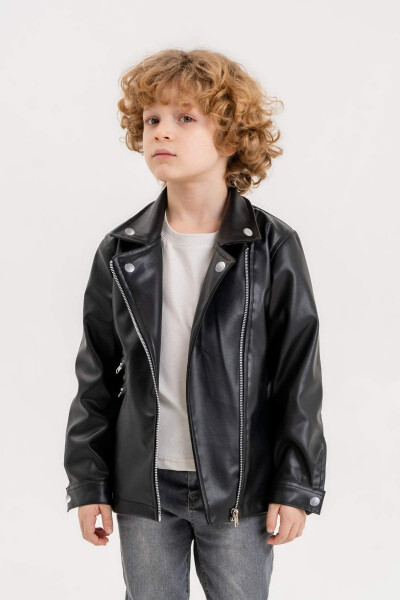 Zippered Boys Leather Jacket - 4