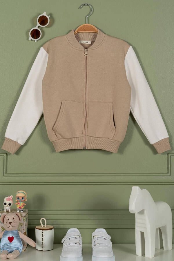 Zippered Fleece Kangaroo Pocket Stone Girls Jacket - 3