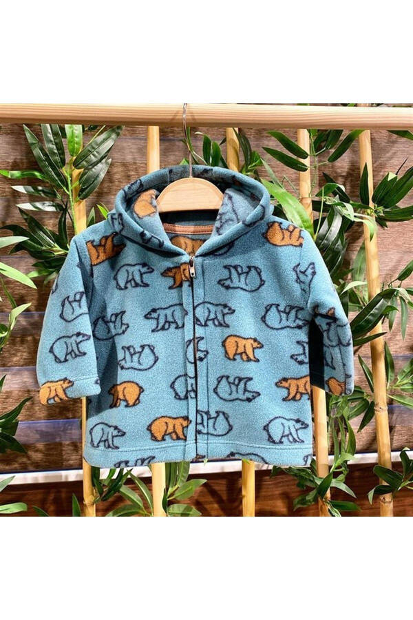 Zippered Hooded Fleece Baby Jacket with Bear - 7