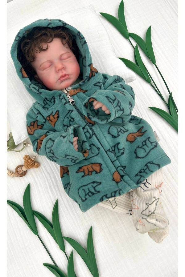 Zippered Hooded Fleece Baby Jacket with Bear - 2