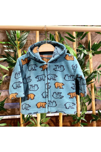 Zippered Hooded Fleece Baby Jacket with Bear - 3