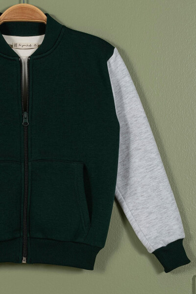 Zippered Hooded Kangaroo Pocket Dark Green Boys' Jacket - 4