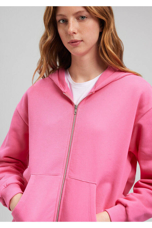 Zippered Hooded Pink Basic Sweatshirt 1611775-71095 - 19