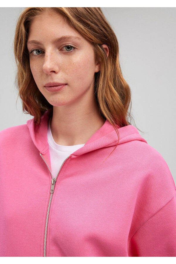 Zippered Hooded Pink Basic Sweatshirt 1611775-71095 - 23