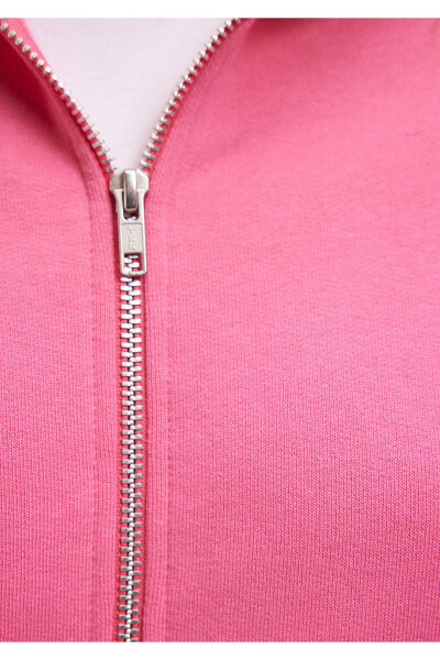 Zippered Hooded Pink Basic Sweatshirt 1611775-71095 - 24