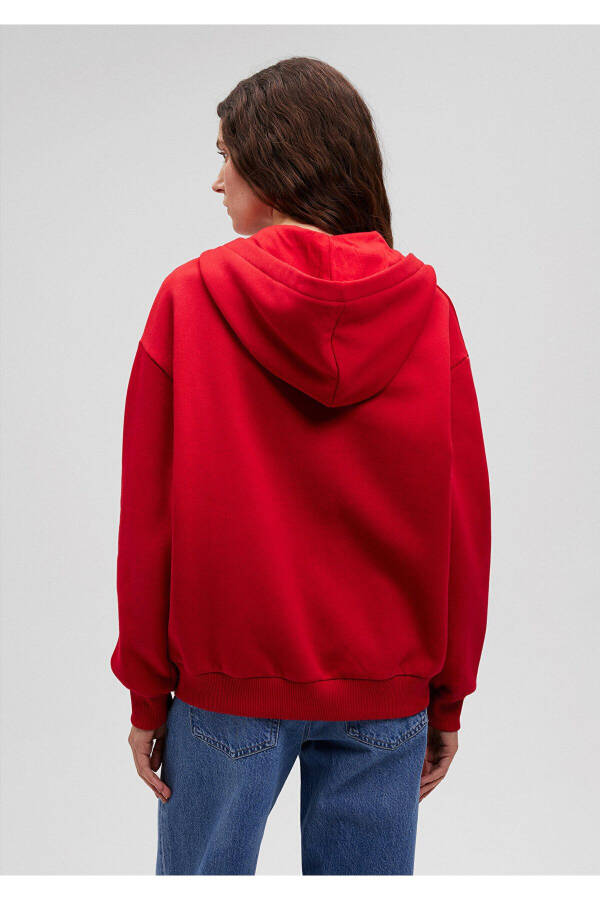 Zippered Hooded Red Basic Sweatshirt 1611775-82054 - 22