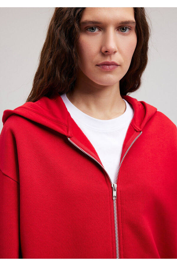 Zippered Hooded Red Basic Sweatshirt 1611775-82054 - 23