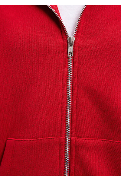 Zippered Hooded Red Basic Sweatshirt 1611775-82054 - 24