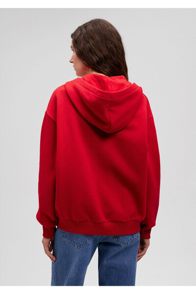 Zippered Hooded Red Basic Sweatshirt 1611775-82054 - 16