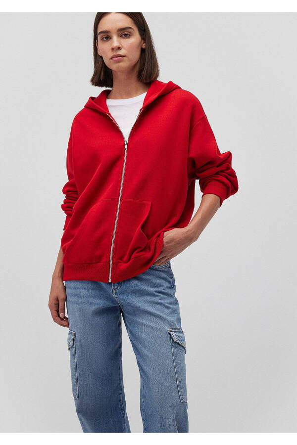 Zippered Hooded Red Basic Sweatshirt 1611775-82054 - 8