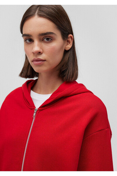 Zippered Hooded Red Basic Sweatshirt 1611775-82054 - 11