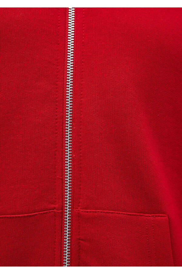 Zippered Hooded Red Basic Sweatshirt 1611775-82054 - 12