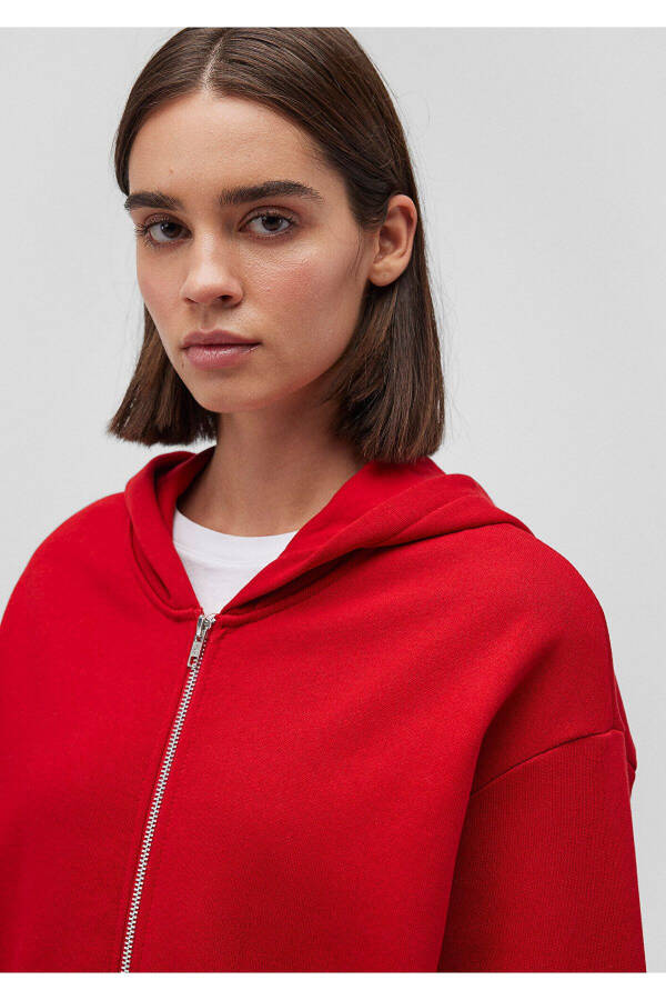 Zippered Hooded Red Basic Sweatshirt 1611775-82054 - 5