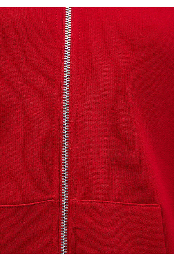 Zippered Hooded Red Basic Sweatshirt 1611775-82054 - 6