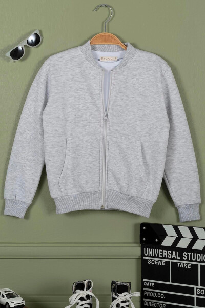 Zippered Kangaroo Pocket Grey Boys Jacket - 3