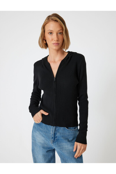 Zippered Knit Cardigan Round Neck Ribbed Long Sleeve - 3