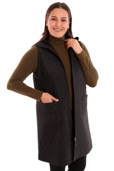 Zippered Quilted Vest Onion Skin Pattern Black - 2