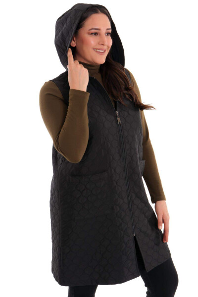 Zippered Quilted Vest Onion Skin Pattern Black - 4