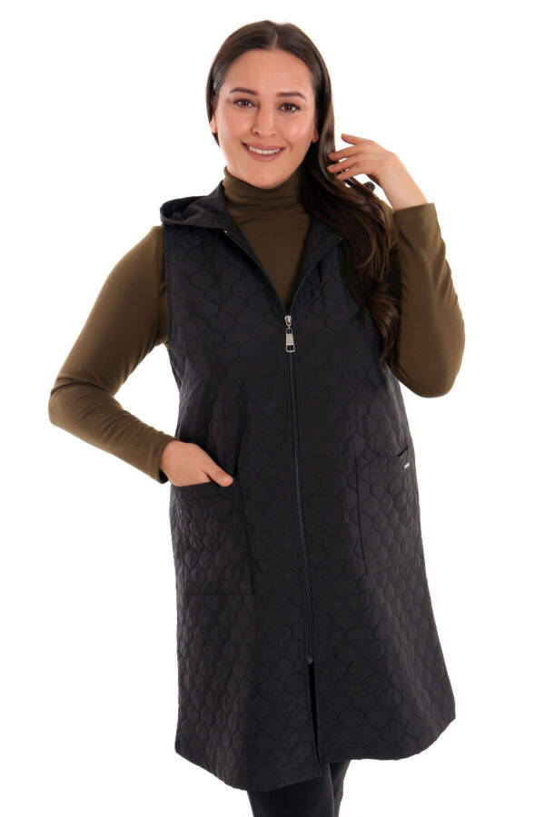 Zippered Quilted Vest Onion Skin Pattern Black - 6