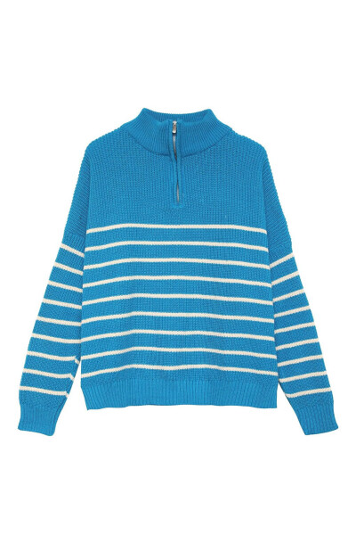 Zippered Striped Sweater Blue - 2