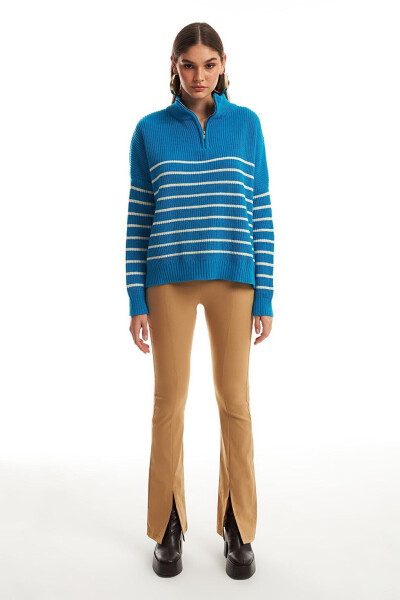 Zippered Striped Sweater Blue - 3