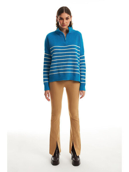 Zippered Striped Sweater Blue - 8