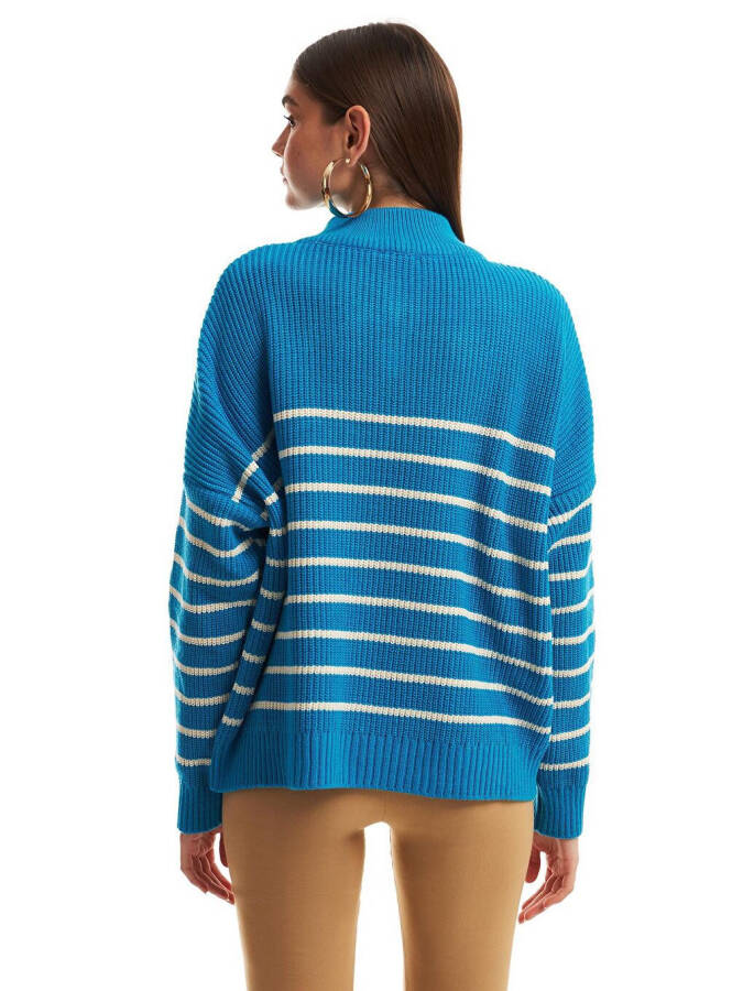 Zippered Striped Sweater Blue - 10