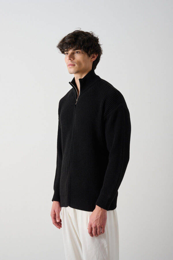 Zippered, Thessaloniki knit cardigan (black) - 4