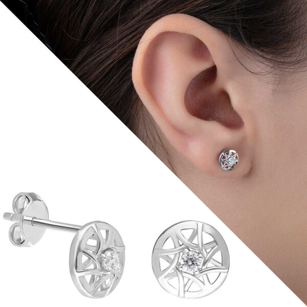 Zircon Stone Circle Design 925 Sterling Silver Earrings - 3