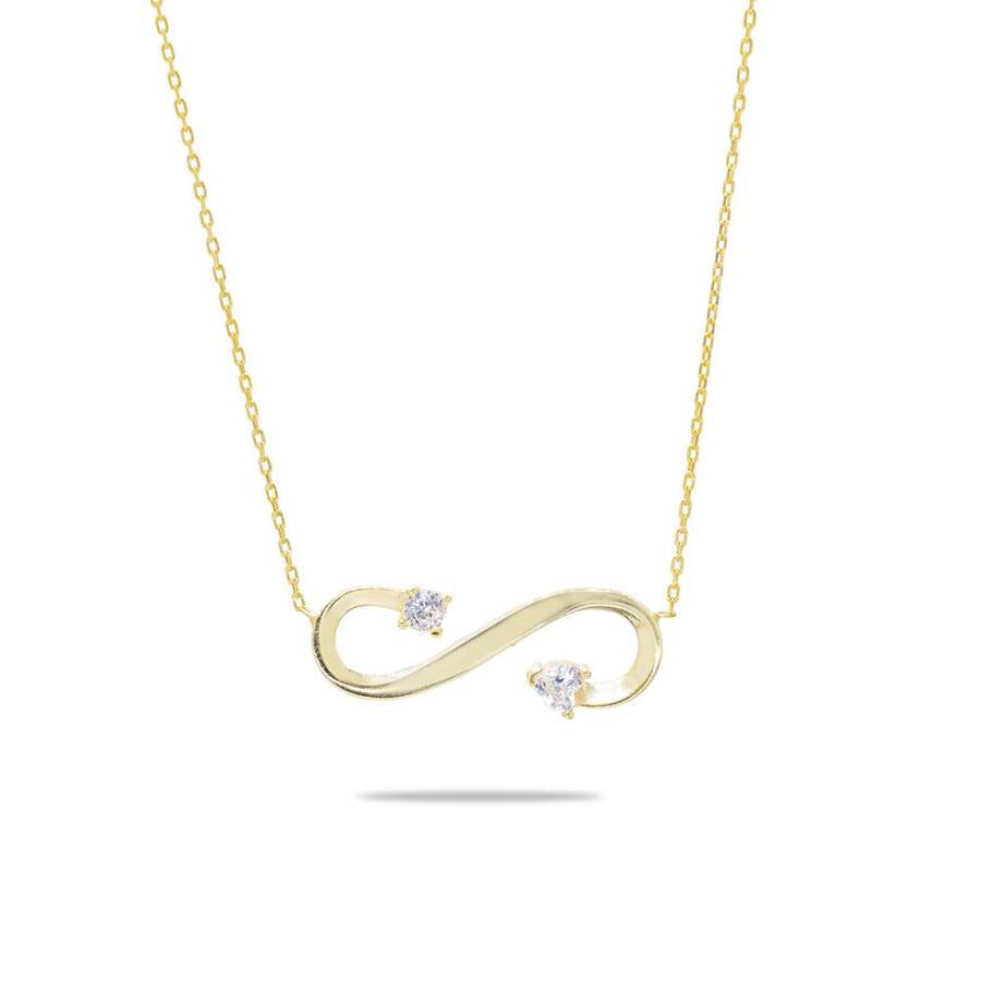 Zircon Stone Infinity Design Gold Color 925 Sterling Silver Women's Necklace - 13