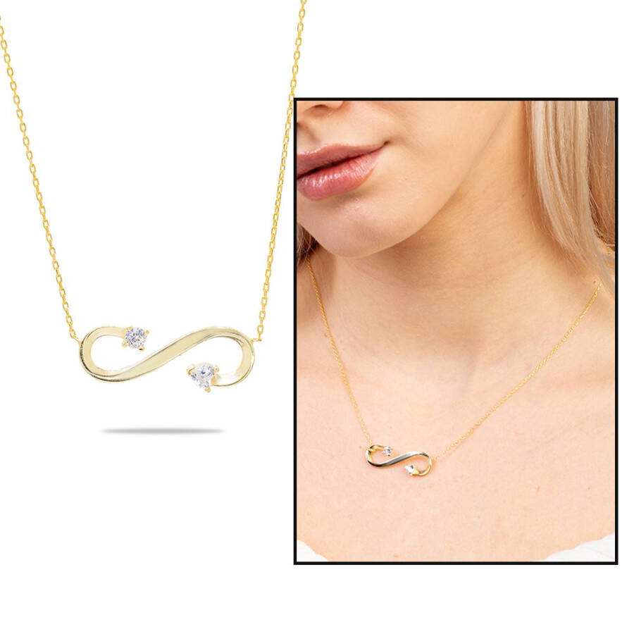 Zircon Stone Infinity Design Gold Color 925 Sterling Silver Women's Necklace - 16