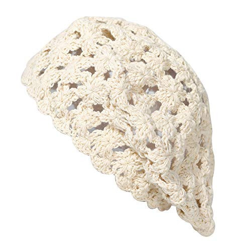 ZLYC Women Cotton Slouchy Crochet Beret Handmade Cutout Floral Beanie Hat - 5