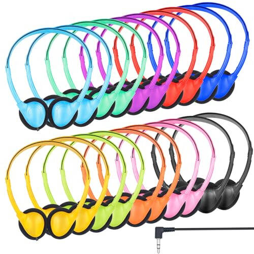 ZNXZXP 20 Pack Bulk Classroom Headphones for Students Kids School, Wholesale Headphones Class Set with 3.5mm Jack for Chromebook Laptop PC Computer (10 Mixed Colors) - 1