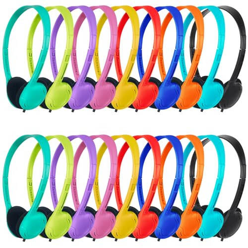 ZNXZXP Kids Headphones Bulk 20 Pack for School Classroom School Student Children Toddler Boys Girls Teen and Adult,Class Set of Headphones for Students Computer 3.5mm Jack (10 Multi Color) - 1