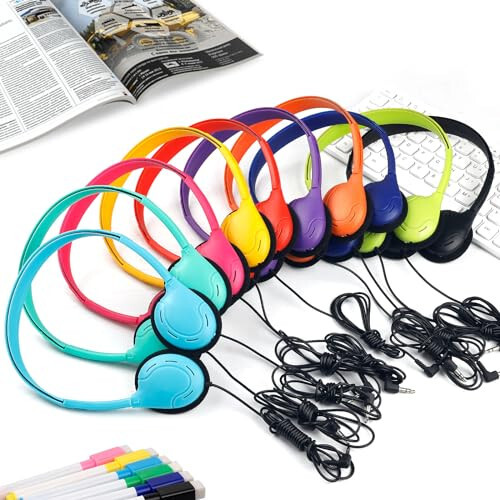 ZNXZXP Kids Headphones Bulk 20 Pack for School Classroom School Student Children Toddler Boys Girls Teen and Adult,Class Set of Headphones for Students Computer 3.5mm Jack (10 Multi Color) - 5