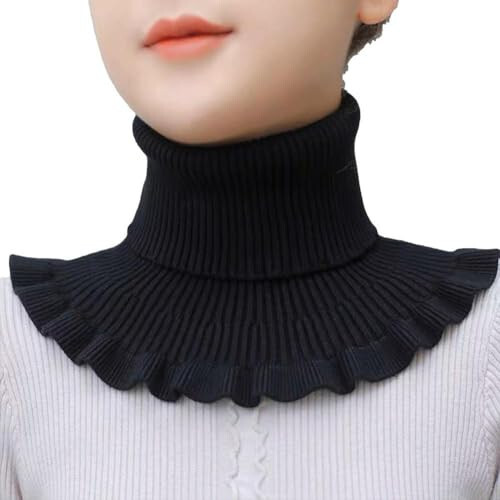 ZOHIKO Womens Turtleneck Ribbed Knitted False Collar Ruffles Wrap Solid Scarf Winter Warm Scarf Elastic Neck Sleeve - 1