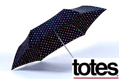 Зонт Totes NeverWet с технологией NeverWet, автоматическое открытие и закрытие, разноцветные точки на черном, 43 дюйма, средний размер - 5