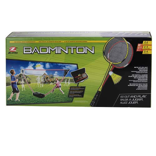 Zume Games Portable Badminton Set with Freestanding Base - Sets Up on Any Surface in Seconds - No Tools or Stakes Required - 2