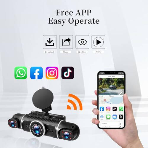 Zunfly 4 Kanal Dash Cam, 360 Dash Kamera FHD 1080P x 4 Dash Cam Oldin va Orqa, 2K Oldin +1080P Ichki * 2 Avtomobil Kamerasi 64GB Karta bilan, O'rnatilgan WiFi GPS, Loop Yozuvi, WDR, Tungi Ko'rish - 6