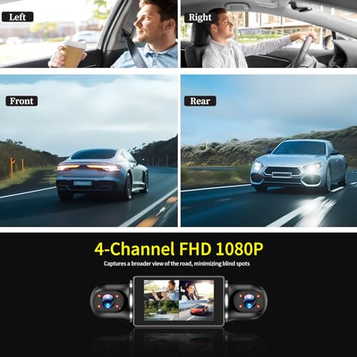 Zunfly 4 Kanallı Dash Cam, 360 Derece Dash Kamera FHD 1080P x 4 Önde ve Arkada Dash Cam, 2K Ön +1080P İç * 2 Araba Kamerası 64GB Kart ile, Dahili WiFi GPS, Döngü Kaydı, WDR, Gece Görüşü - 4